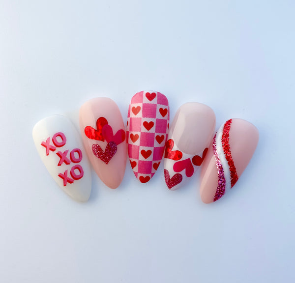 All Hearts Nail Decal | Holo Sparkle // Red