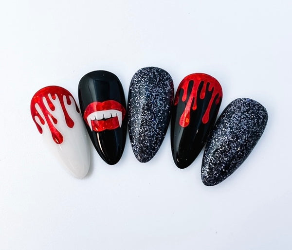 Vampire Lips & Teeth Nail Decal | Holographic Sparkle // Red