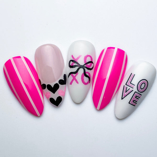 All Hearts Small Nail Decal | Sparkle Neon Pink