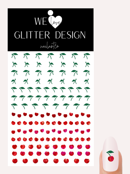 Cherry Nail Decal | Green Stem | Choose Color