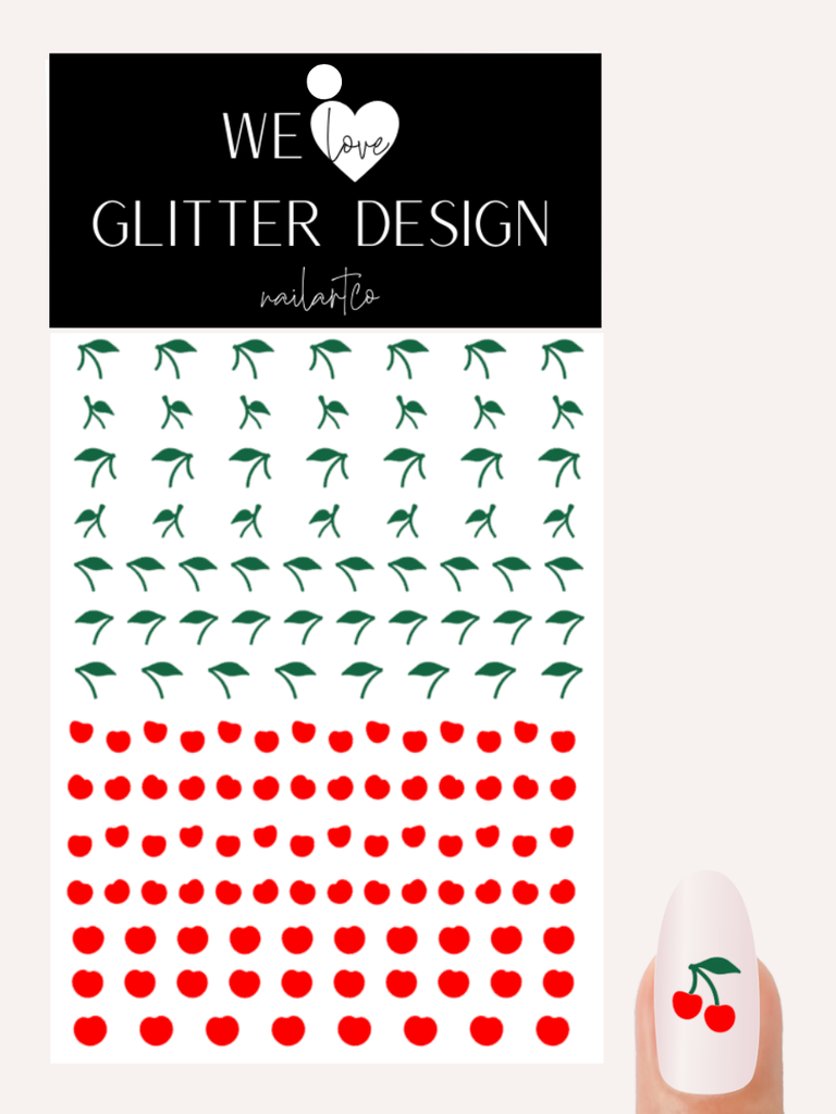 Cherry Nail Decal | Green Stem | Choose Color