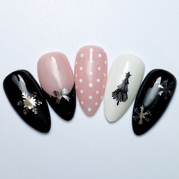 Mini Bows & Snowflakes Nail Decal | Chrome Silver