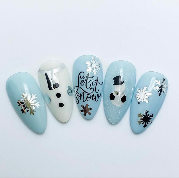 Build A Snowman Nail Decal | Chrome Silver Scarf