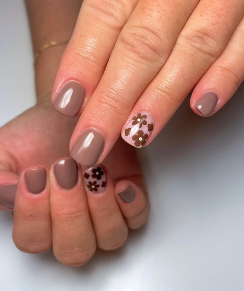 Flower & Leaf Mix Nail Decal | Coffee Brown