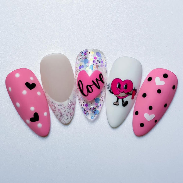 Mini Bow & Heart Nail Decal | White