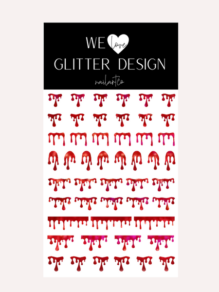 Blood Drip Nail Decal | Holographic Sparkle // Red