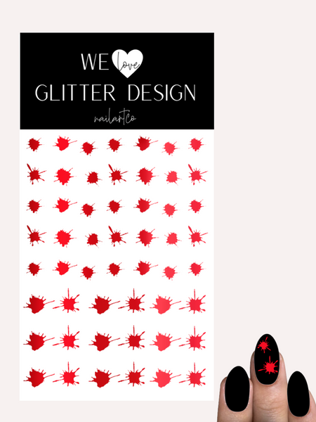 Blood Splatter Nail Decal | Chrome // Red