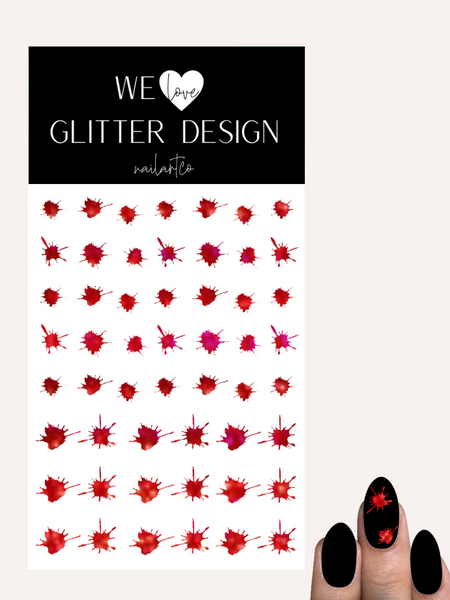 Blood Splatter Nail Decal | Holographic Sparkle // Red