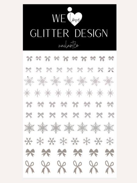 Mini Bows & Snowflakes Nail Decal | Chrome Silver