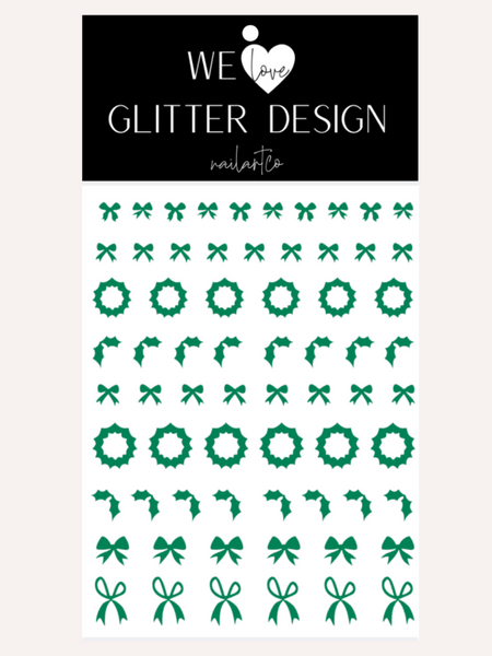 Mini Bows - Holly & Wreath Nail Decal | Green