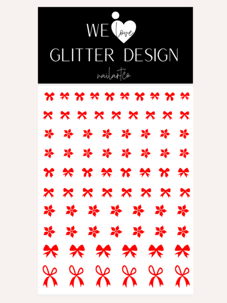Mini Bows & Poinsettia Nail Decal | Red