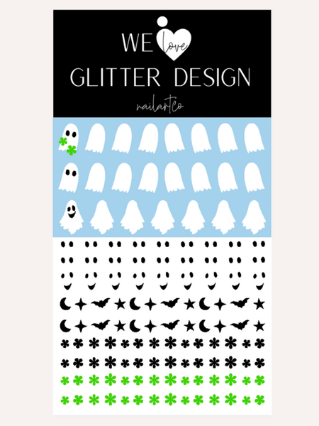 Floral Ghost Nail Decal | Neon Green