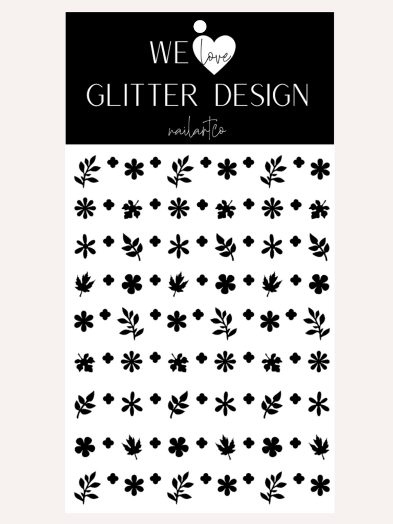 Flower & Leaf Mix Nail Decal | Black