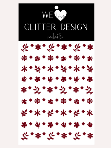 Flower & Leaf Mix Nail Decal | Burgundy
