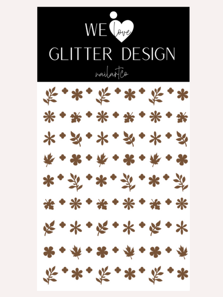 Flower & Leaf Mix Nail Decal | Coffee Brown