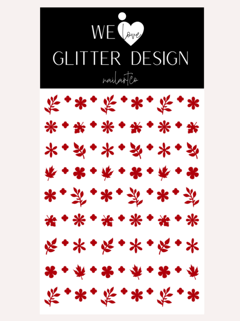 Flower & Leaf Mix Nail Decal | Dark Red