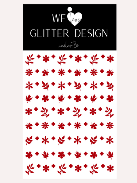 Flower & Leaf Mix Nail Decal | Dark Red