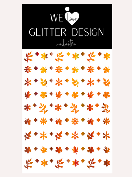 Flower & Leaf Mix Nail Decal | Holographic Rainbow // Pumpkin Orange