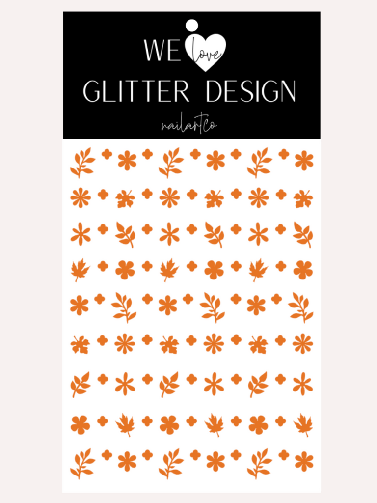 Flower & Leaf Mix Nail Decal | Light Orange