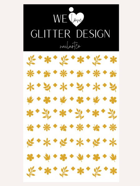 Flower & Leaf Mix Nail Decal | Mustard