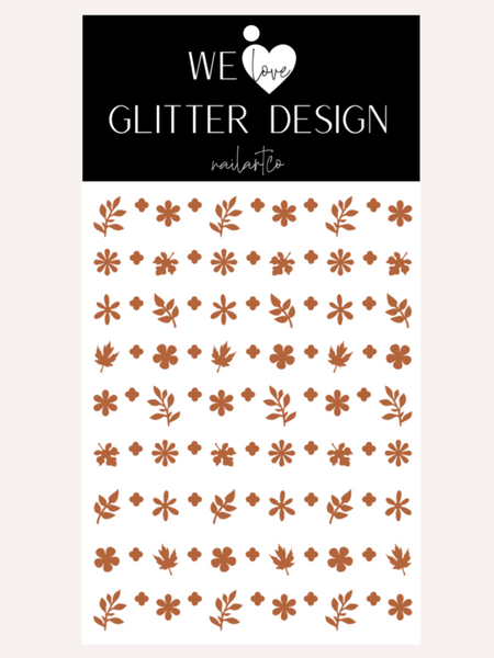 Flower & Leaf Mix Nail Decal | Nut Brown