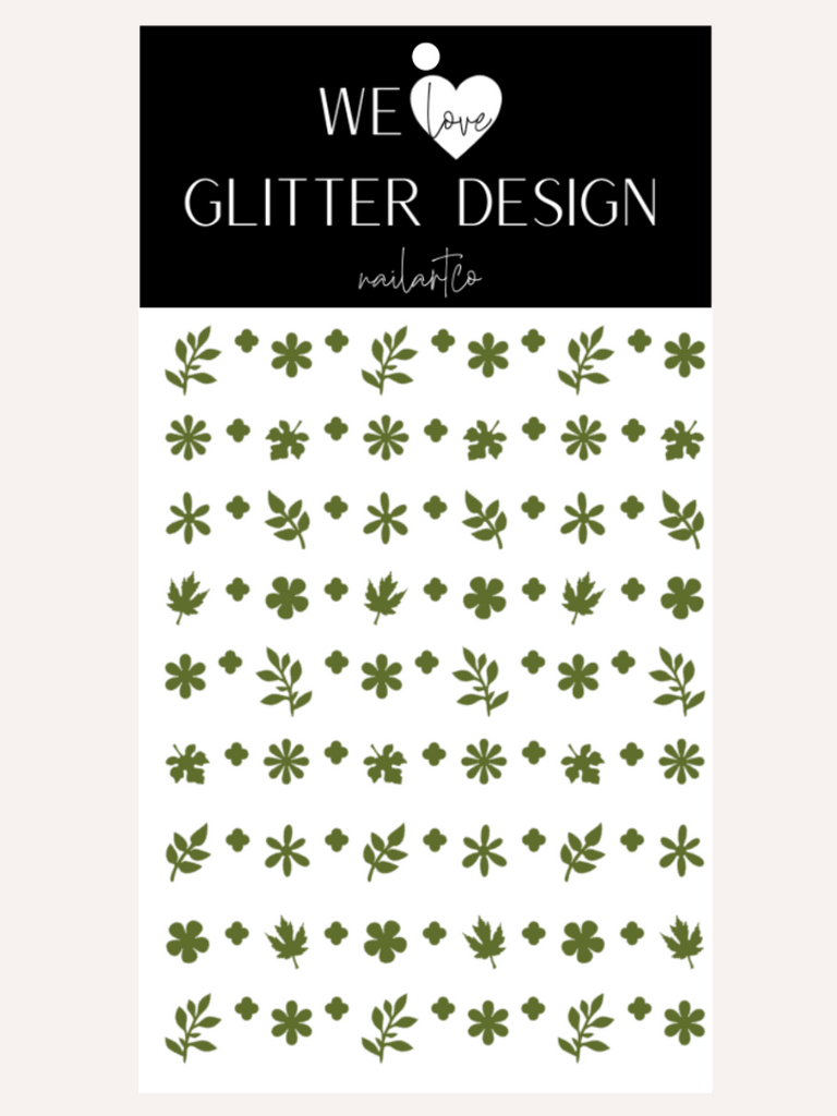 Flower & Leaf Mix Nail Decal | Olive