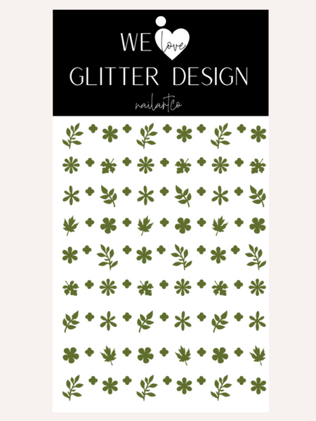 Flower & Leaf Mix Nail Decal | Olive
