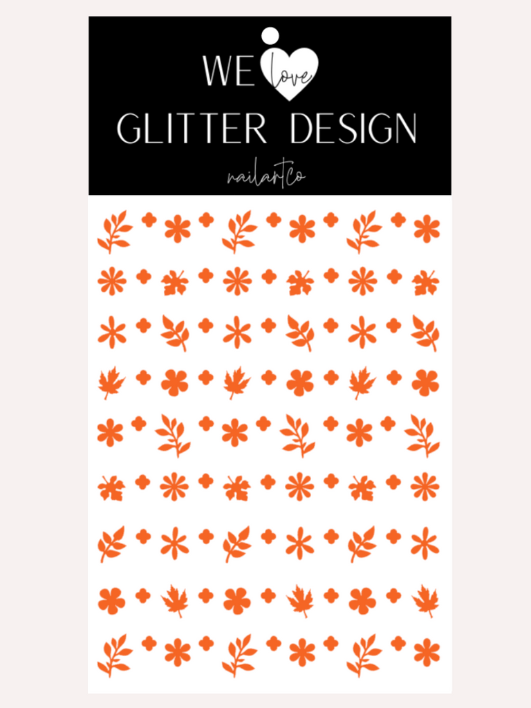 Flower & Leaf Mix Nail Decal | Orange