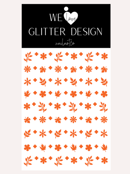 Flower & Leaf Mix Nail Decal | Orange