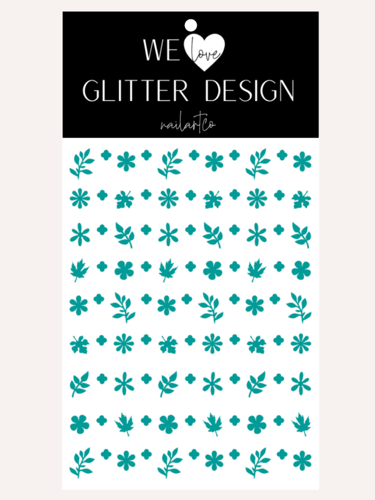 Flower & Leaf Mix Nail Decal | Turquoise