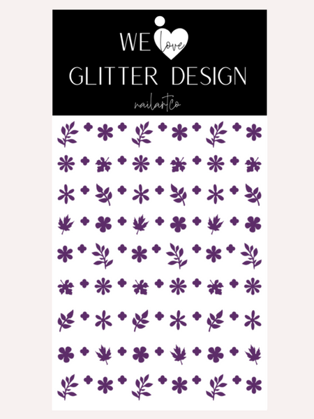 Flower & Leaf Mix Nail Decal | Violet