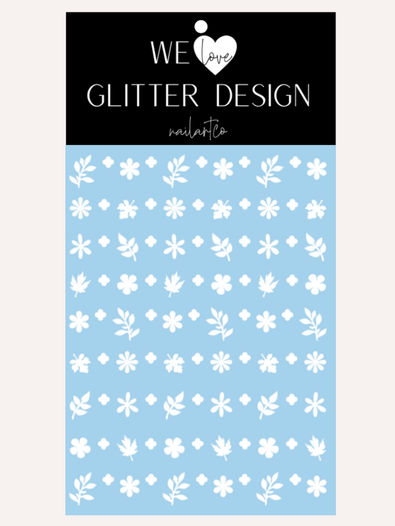 Flower & Leaf Mix Nail Decal | White