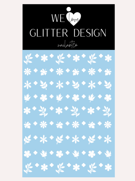 Flower & Leaf Mix Nail Decal | White