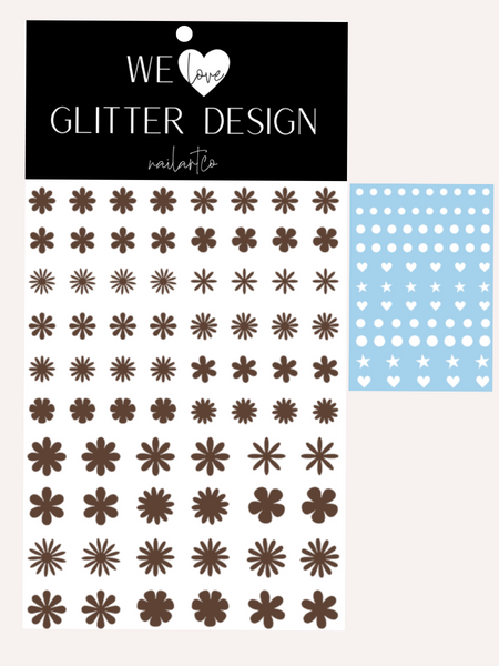 Hippie Chic Flower Nail Decal | Brown + White Centers