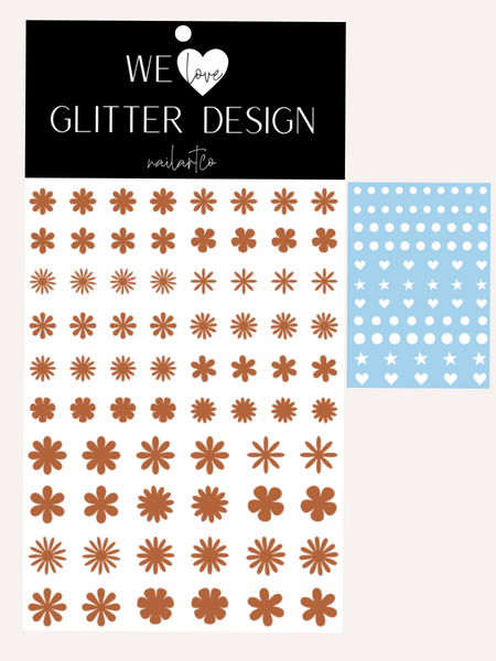 Hippie Chic Flower Nail Decal | Nut Brown + White Centers