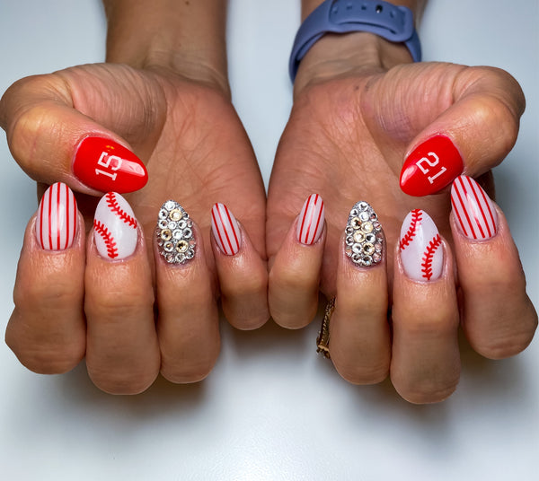 Baseball Stitching Nail Decal | Red