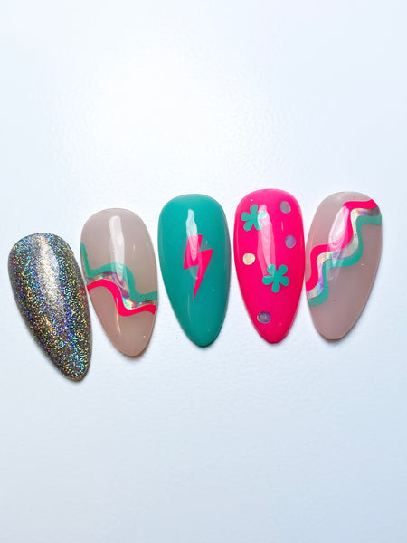 Retro Vibes Nail Decal | Neon Pink