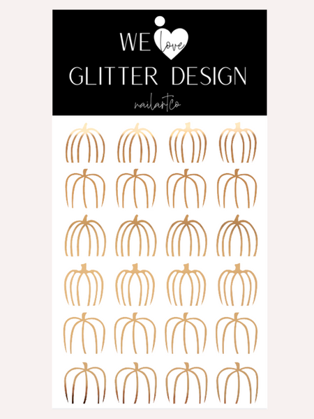 Outline Pumpkins Free Edge (Design 2) Nail Decal | Chrome Light Gold