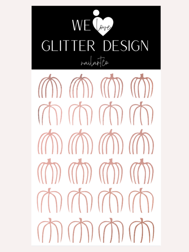 Outline Pumpkins Free Edge (Design 2) Nail Decal | Chrome Rose Gold