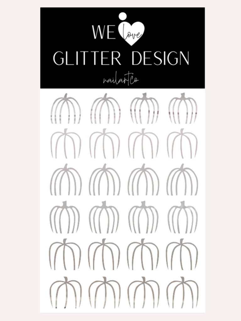 Outline Pumpkins Free Edge (Design 2) Nail Decal | Chrome Silver