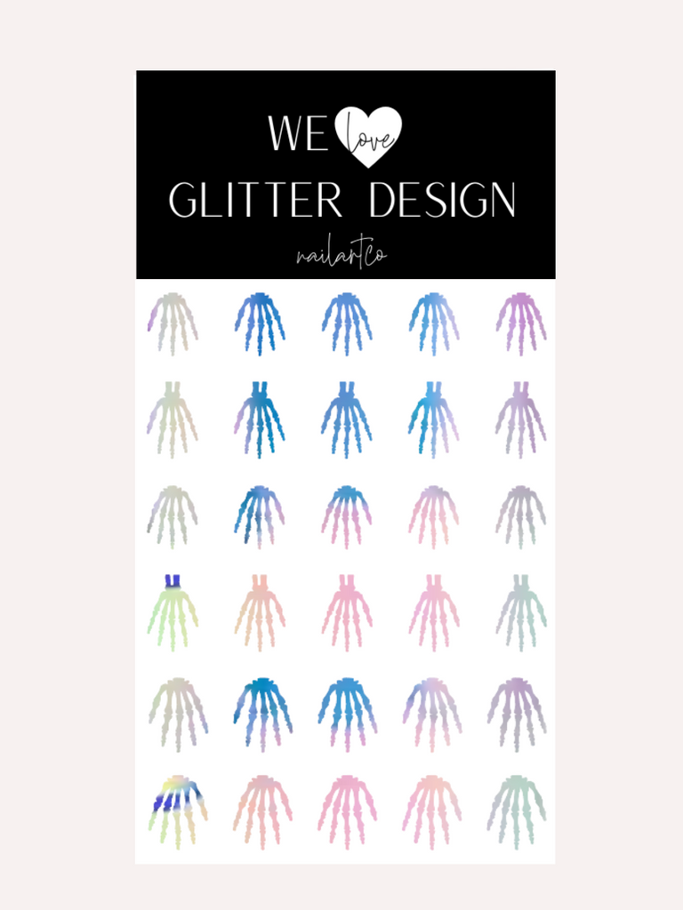 Skeleton Hand Short- Med Nail Decal | Opal White