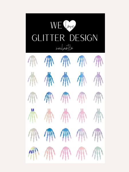 Skeleton Hand Short- Med Nail Decal | Opal White