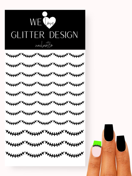 Smile Line Stitches Nail Decal | Black