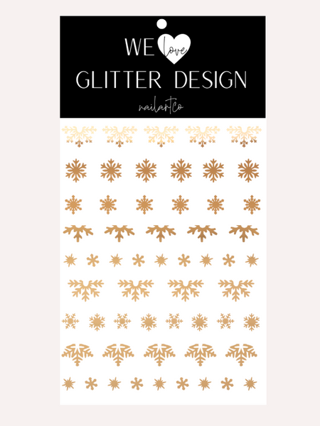 Snowflake Variety (Design 2) Nail Decal | Chrome // Light Gold