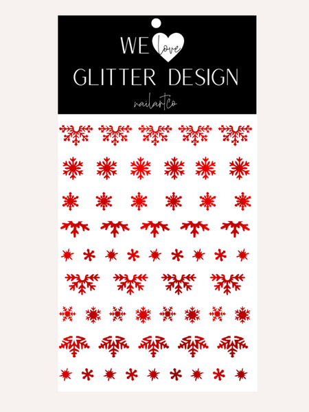 Snowflake Variety (Design 2) Nail Decal | Chrome // Red