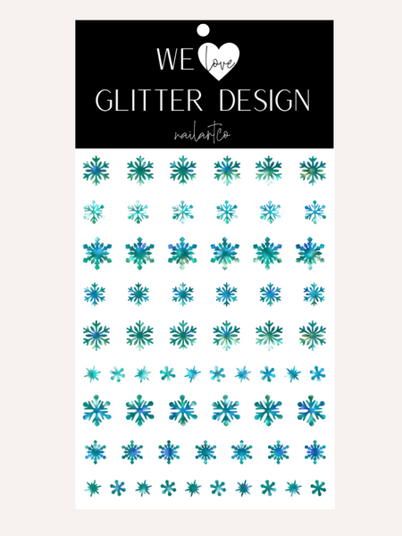 Snowflake Variety (Design 1) Nail Decal | Holo Sparkle // Green