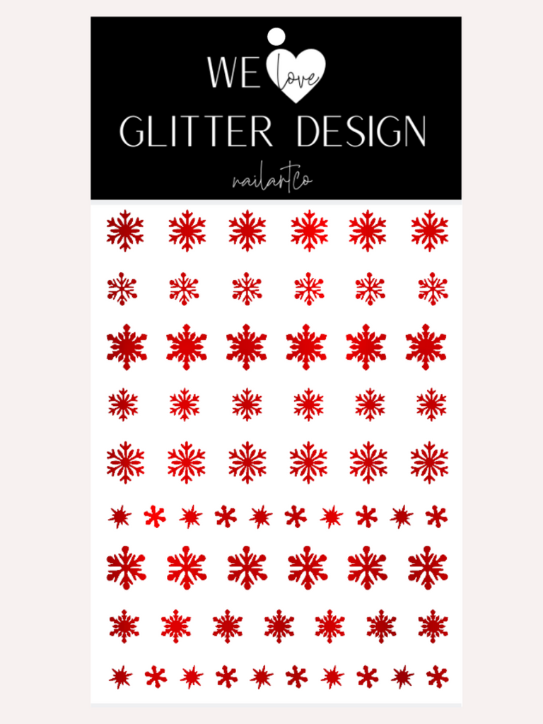 Snowflake Variety (Design 1) Nail Decal | Chrome // Red