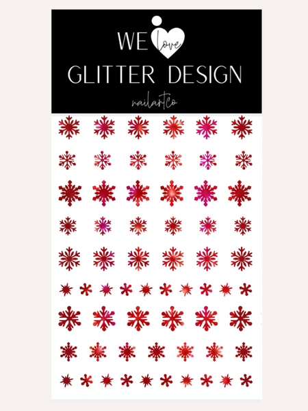 Snowflake Variety (Design 1) Nail Decal | Holo Sparkle // Red