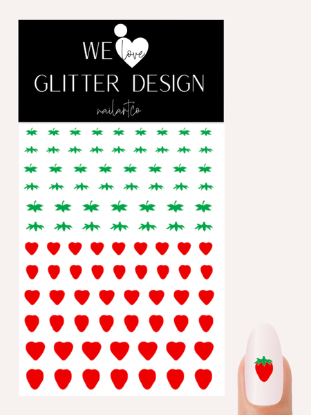 Strawberry Nail Decal | Bright Green Stem | Choose Color