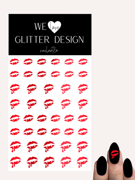 Vampire Lips Nail Decal | Chrome // Red